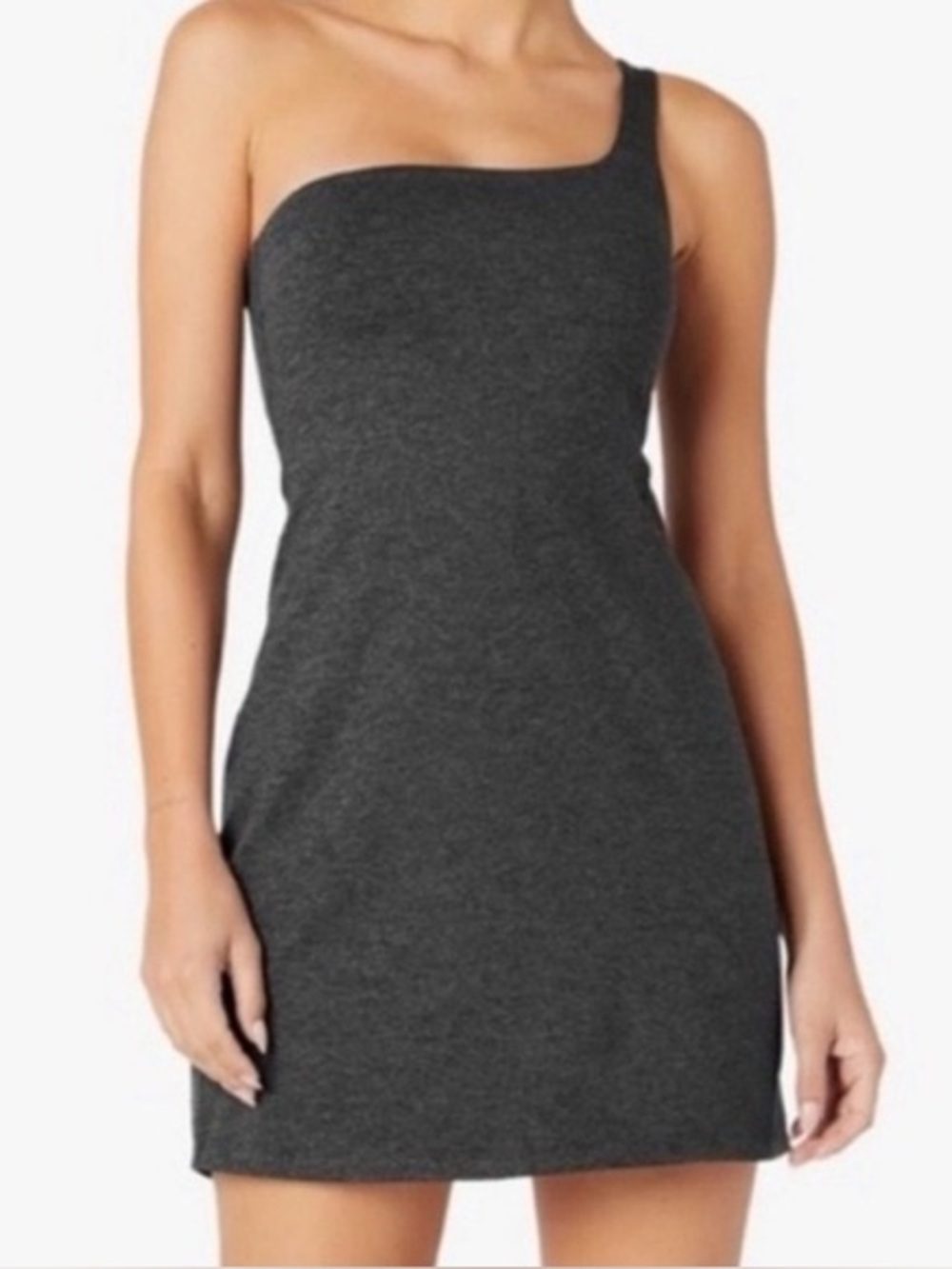 Beyond Yoga Spacedye One-Shoulder Charcoal Gray Knit Dress